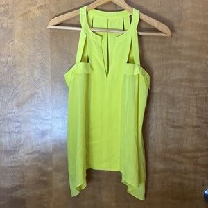 Bcbgmaxazria chartreuse yellow green flowy shark bite‎ strappy sleeveless blouse